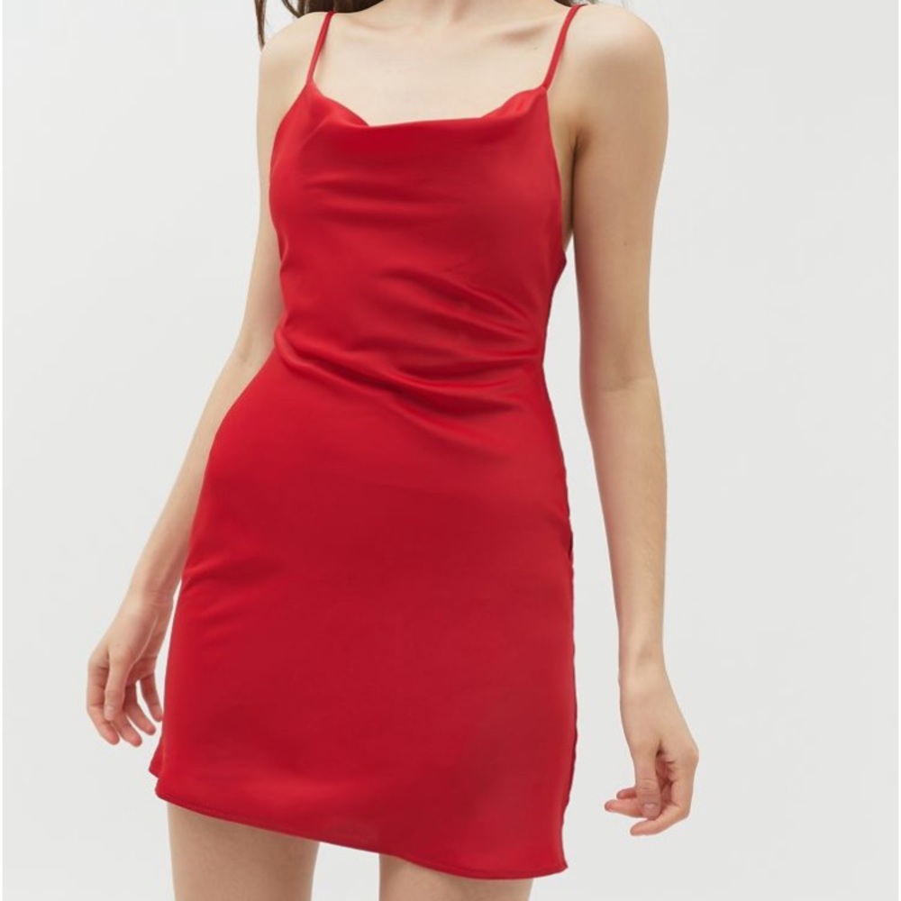 UO Mallory Satin Cowl Neck Red Dress